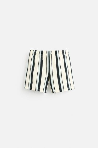 Zara STRIPED MID-LENGTH SWIMSUIT - Ecru
