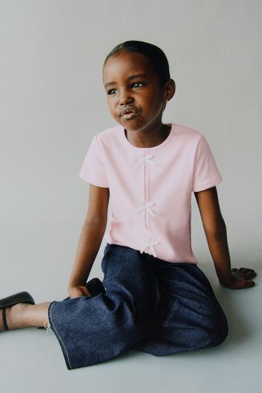 CAMISETA RIB LACITOS - Rosa pastel de Zara