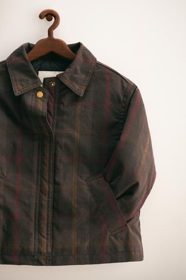 ZARA TIMELESS - جاكيت شمعي بمربعات - بني داكن الخاص بـ Zara