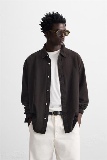 CAMISA DENIM LAVADA - Negro / Marrón de Zara