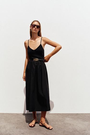 VESTITO MIDI DAL DESIGN ABBINATO CON CINTURA - Nero di Zara - Immagine 0