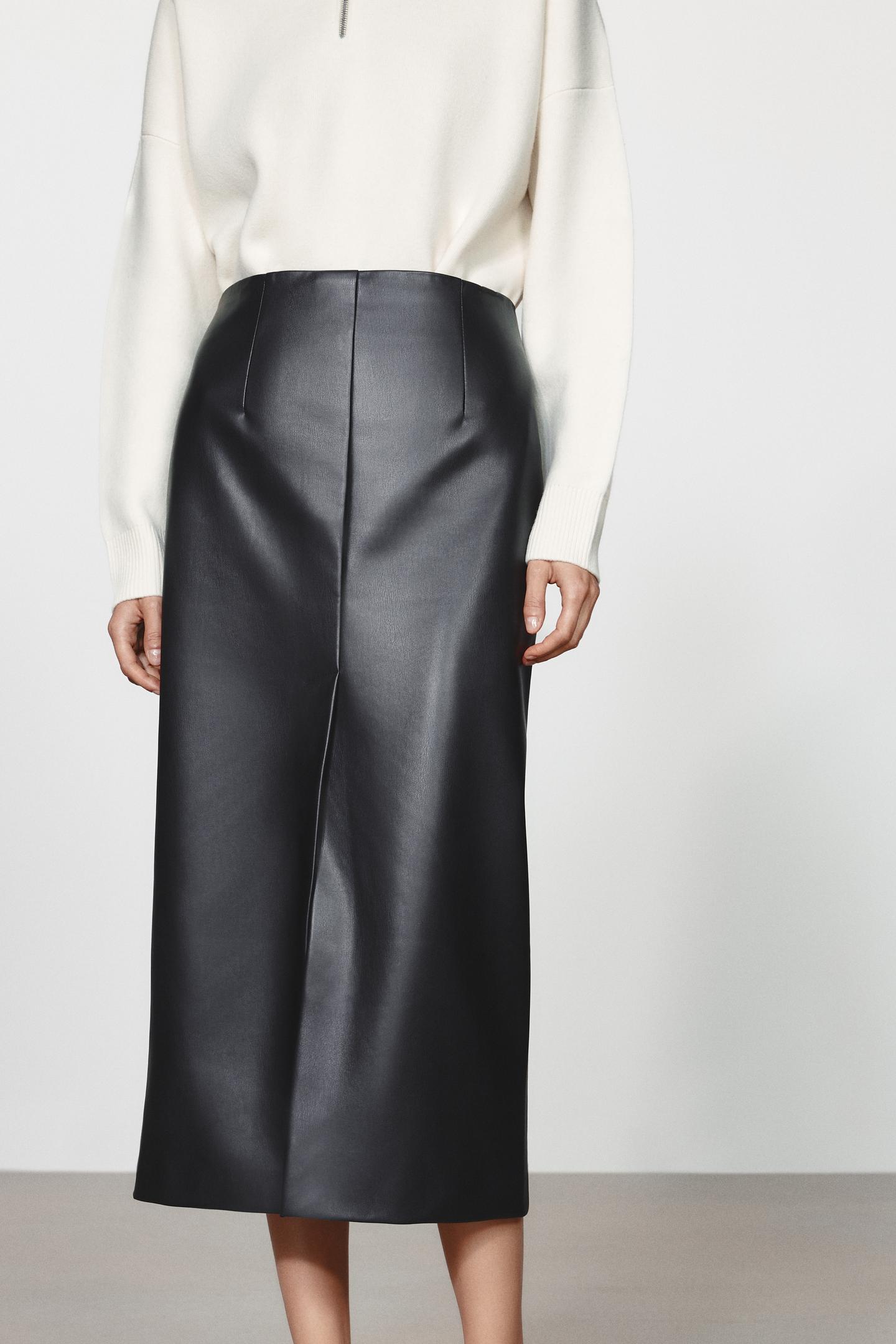 Женская юбка Zara ZW Collection Faux Leather Straight, цвет: Чёрный — фото 2