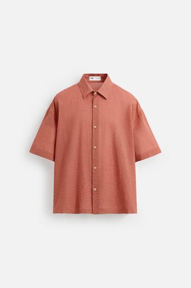 CHECKED SEERSUCKER SHIRT - Red by Zara