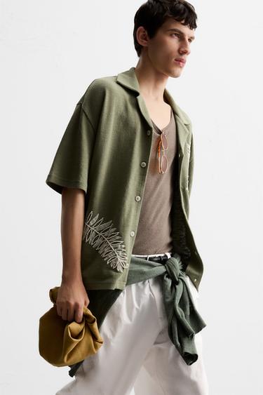 BEADED EMBROIDERY SHIRT - Green by Zara - Image 4