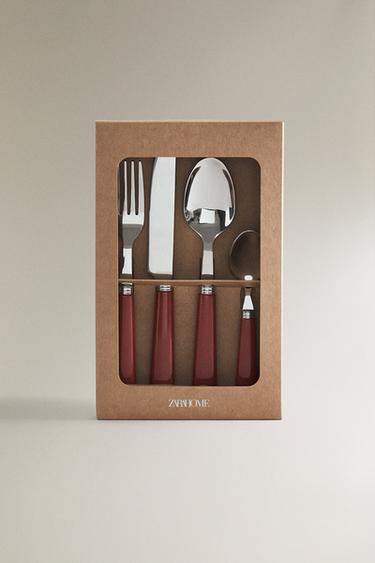4-PIECE CUTLERY SET WITH COLOURED HANDLE - Red by Zara - Image 4