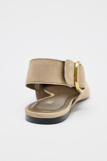 SPLIT SUEDE SLINGBACK SHOES WITH BUCKLE - Beige by Zara - Image 3