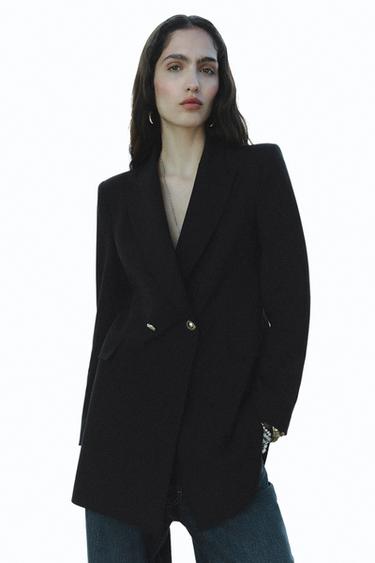 Zara FITTED LONG BLAZER WITH SHOULDER PADS - Black