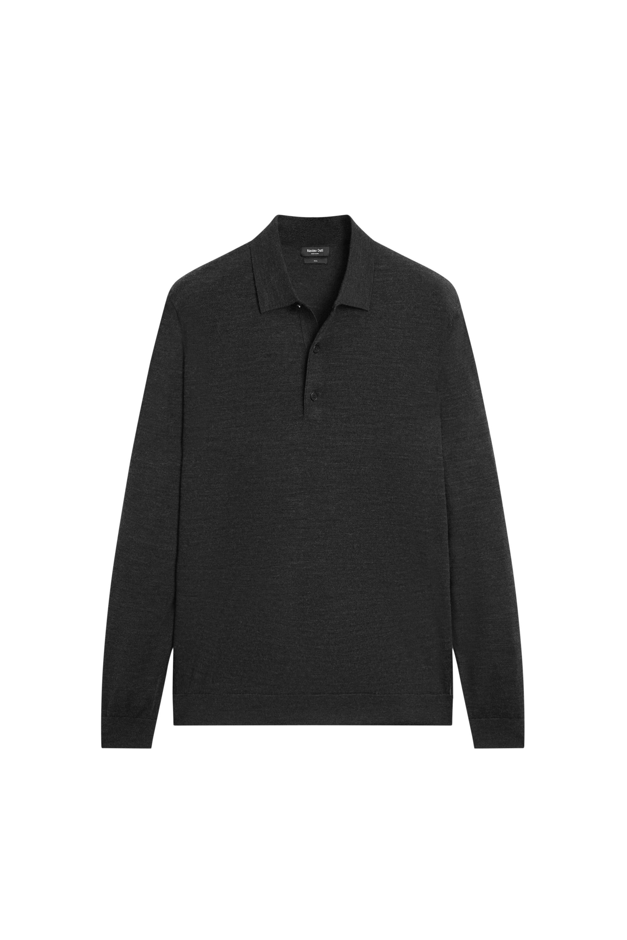 100% merino wool knit polo sweater — Anthracite Gray