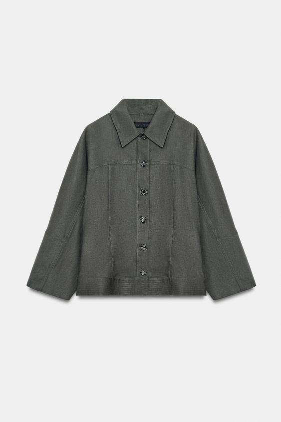 LINEN BLEND JACKET - Mid-grey by Zara - Image 0