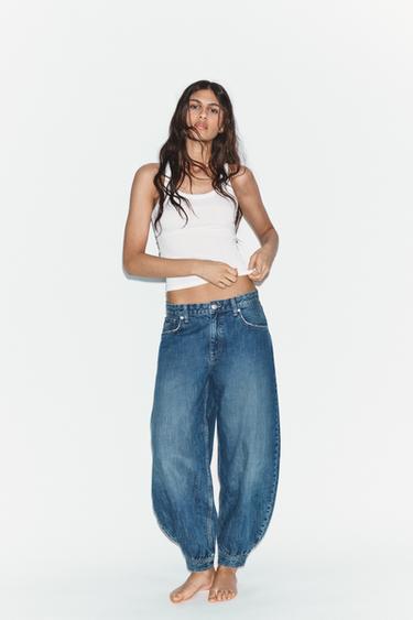 TRF MID-WAIST BALLOON JEANS WITH TAB - Blue by Zara - Image 0