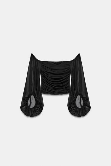 TOP FRANZIDO MANGA AMPLA - Preto da Zara