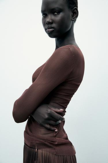 T-SHIRT EN SOIE 100 % - Marron de Zara - Image 2