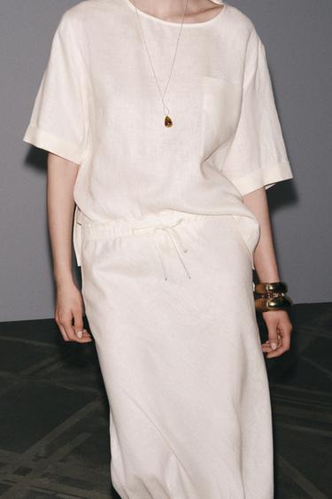 تنورة ميدي 100% كتان ZW COLLECTION - خَام الخاص بـ Zara