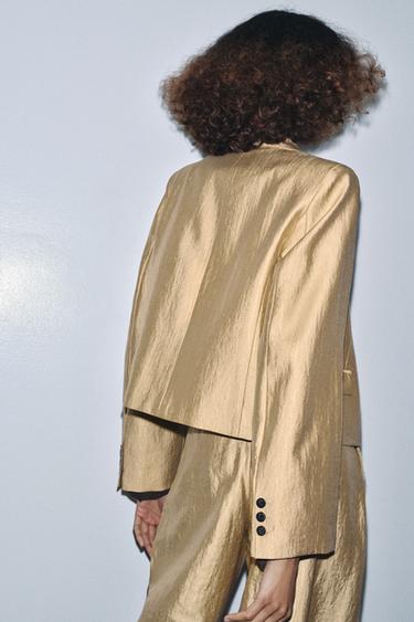 BLAZER COURTE MÉTALLISÉE ZW COLLECTION - Doré de Zara - Image 2