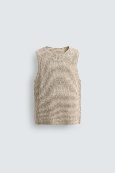 KNIT VEST WITH LINEN BLEND - Oyster-white by Zara