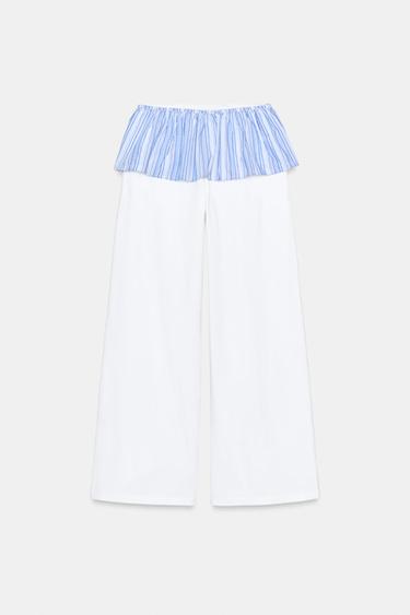 PANTALON DROIT À VOLANT EN MATIÈRES VARIÉES - Blanc de Zara - Image 4