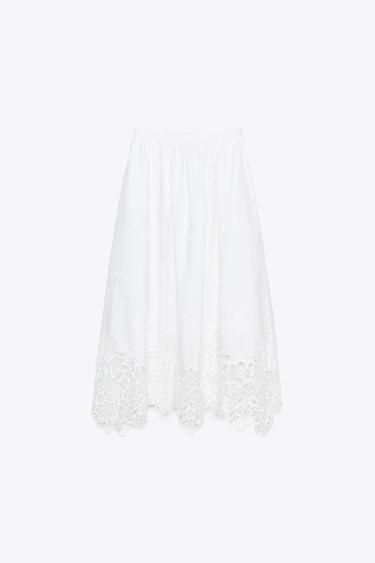 ZW COLLECTION EMBROIDERED MIDI SKIRT - White by Zara - Image 4