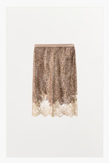 SEQUIN LACE SKIRT - Copper by Zara
