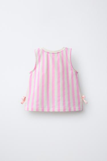T-SHIRT RAYURES ET LACETS - Rose / Blanc de Zara - Image 1
