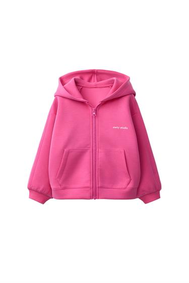 Zara SPORTY RAISED TEXT ZIP SWEATSHIRT - Fuchsia
