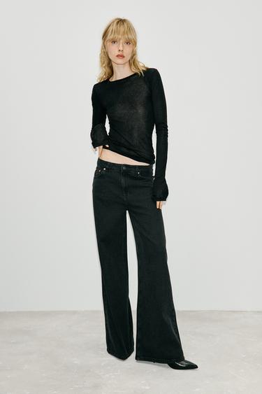 Zara ZW COLLECTION HIGH WAIST WIDE LEG JEANS - Black