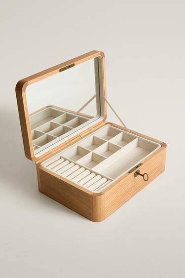 WOODEN JEWELRY BOX WITH MIRROR — Brown 2