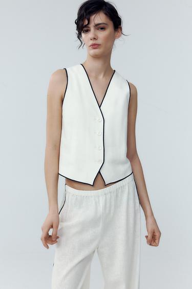 CHALECO ZW COLLECTION CON LINO - Crudo de Zara