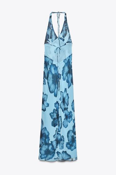 HALTER PRINTED LONG DRESS - Blues by Zara - Image 6