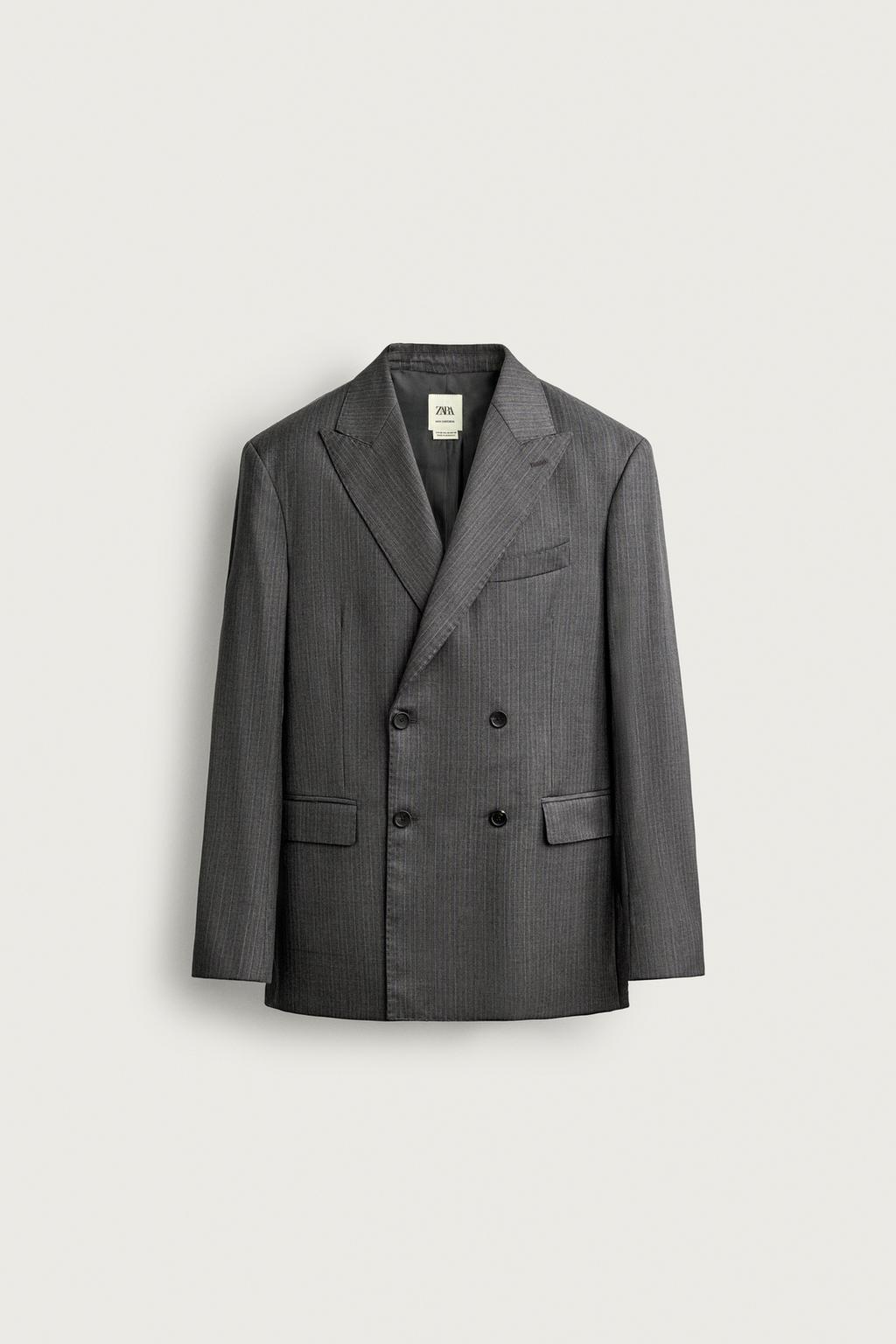 100% WOOL STRIPED SUIT BLAZER