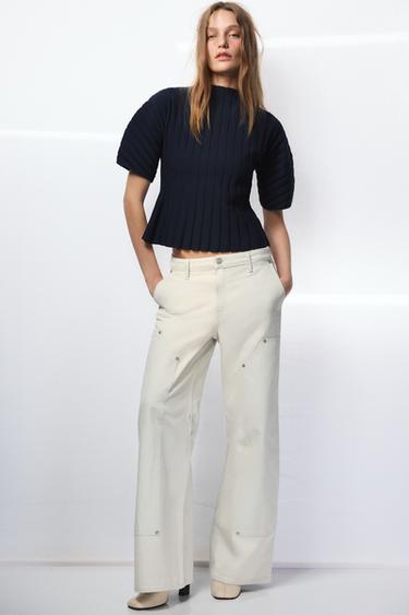 ZW COLLECTION MID-WAIST JEANS WITH BELT LOOPS - Ecru by Zara