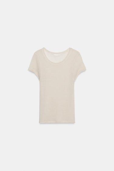 WOOL SHORT SLEEVE T-SHIRT - Ecru by Zara