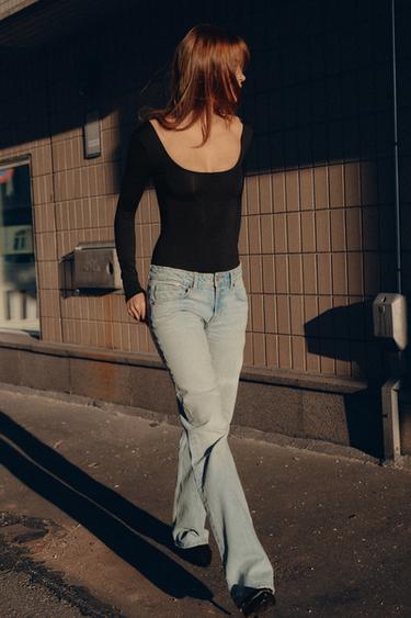 SQUARE NECK POLYAMIDE BODYSUIT - Black by Zara