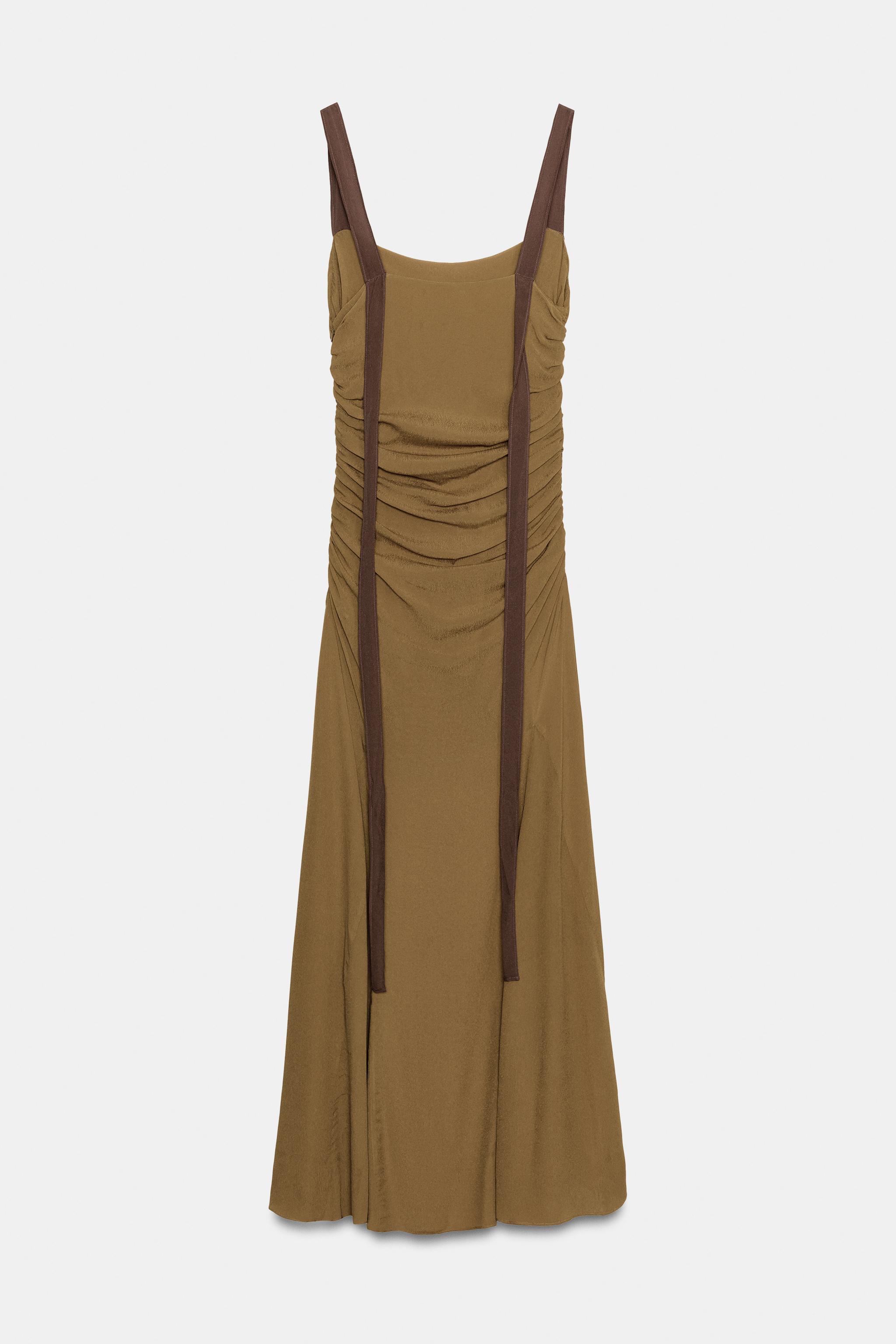 DRAPED GEORGETTE DRESS - Caramel | ZARA United States