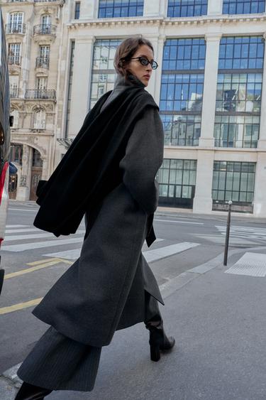 SOFT HIGH-NECK COAT WITH BELT - Grey by Zara - Image 2