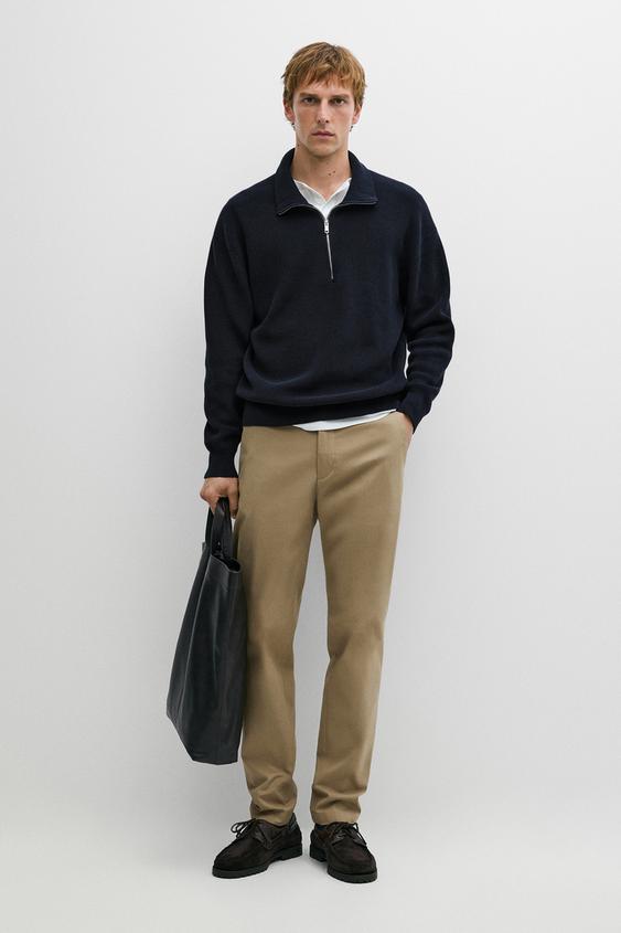 Zara Cotton blend slim fit pants - taupe brown - Image 0