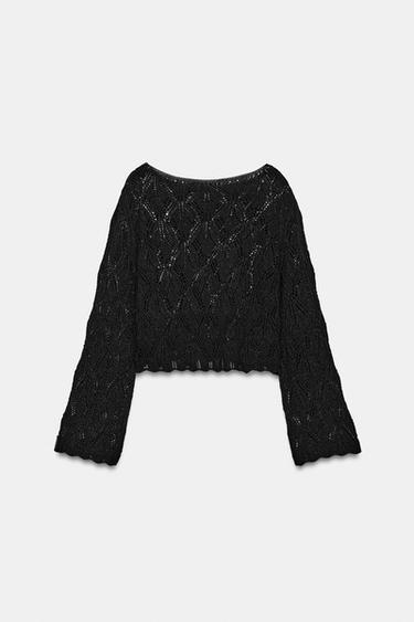 PULL COURT EN MAILLE POINTELLE - Noir de Zara - Image 5
