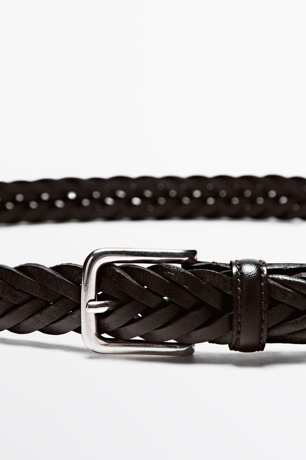 Braided leather belt — Brown