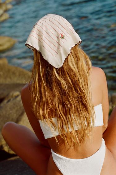 STRIPED SCARF WITH EMBROIDERED FLOWERS - Ecru by Zara - Image 1