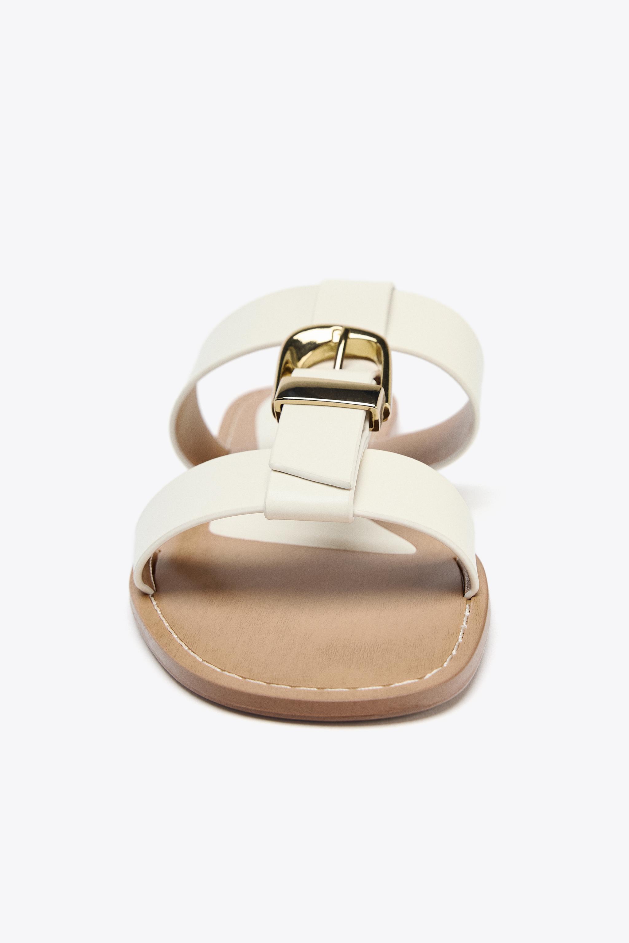 ダブルストラップ バックル フラットサンダル - ブラウン | ZARA