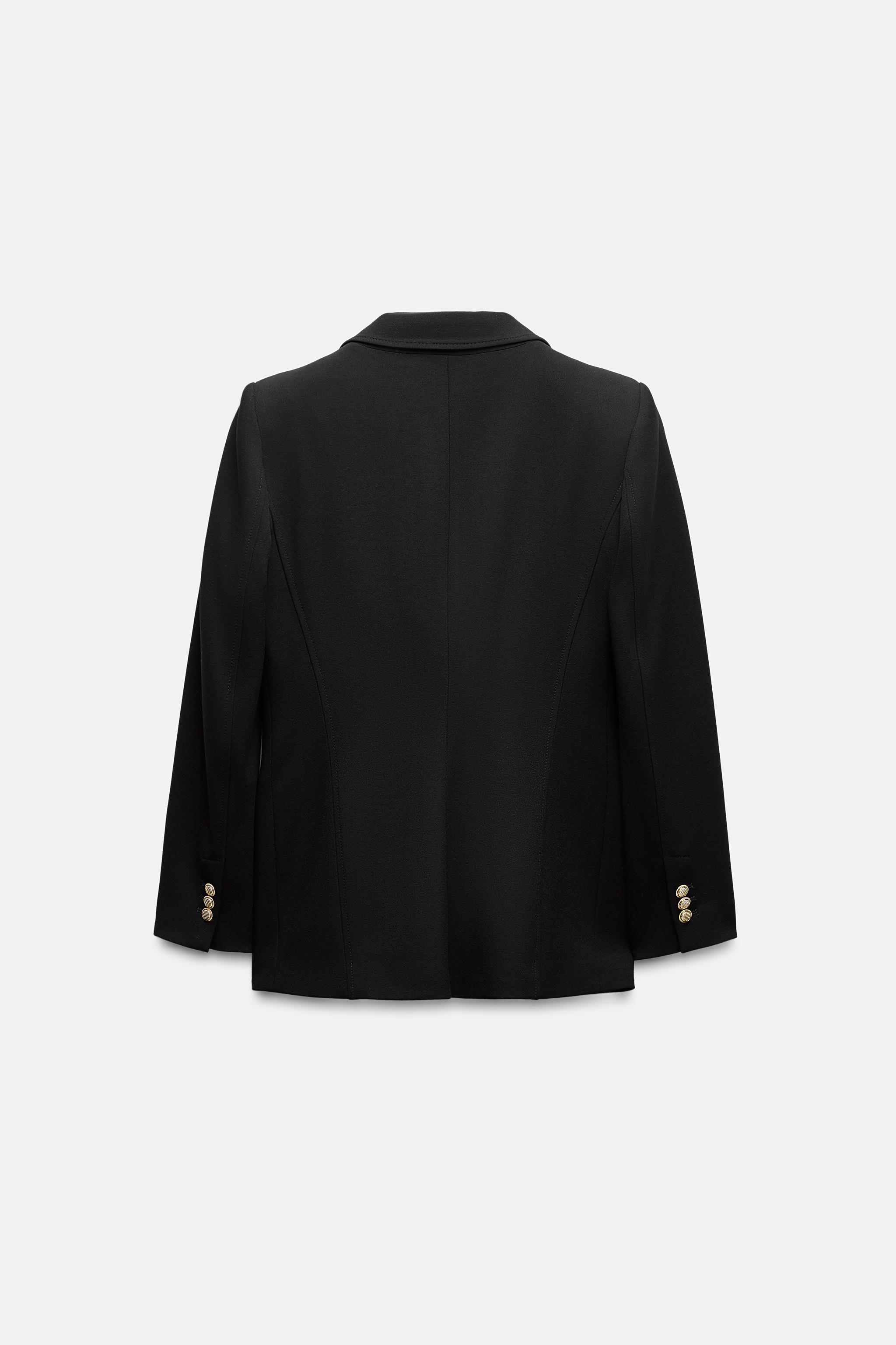 Black fitted blazer with gold buttons sale