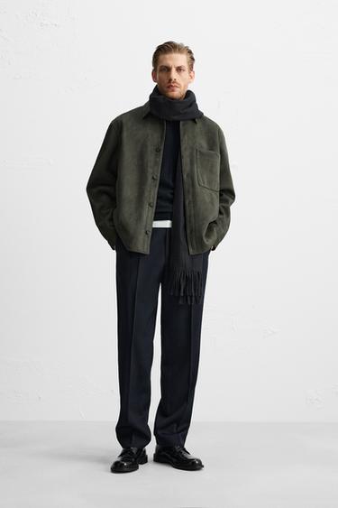 SOBRECAMISA EFECTO ANTE - Khaki oscuro de Zara - Imagen 0