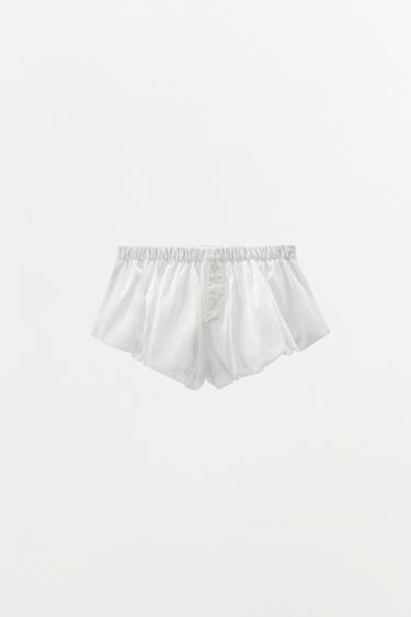 Zara PUFF POPLIN SHORTS - White