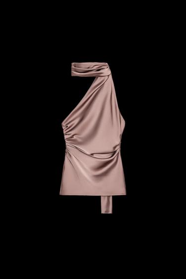 SATINTOP MIT HALTER-FOULARD - Hellrosa von Zara