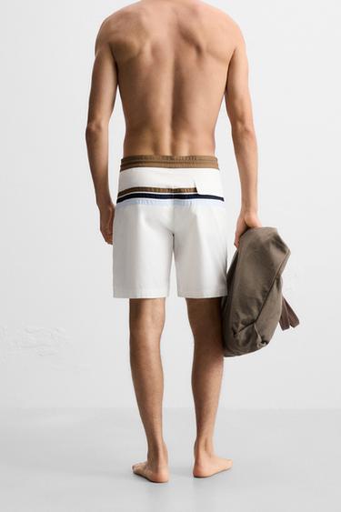 MAILLOT DE BAIN LONG À BANDES - Écru de Zara - Image 3