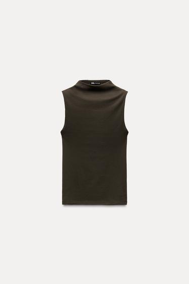Zara COTTON MODAL TOP - Dark brown