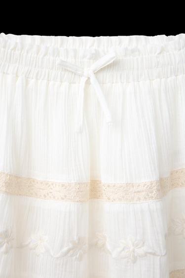 Zara FLORAL EMBROIDERED SKIRT - Oyster-white