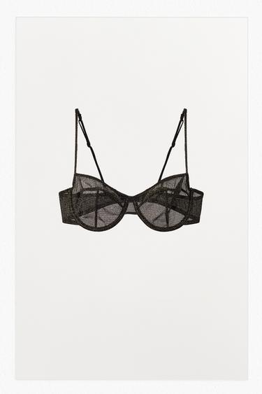 SUJETADOR AROS HILOS METALIZADO - Negro de Zara