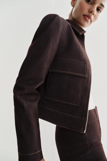 VESTE COURTE À POCHES À RABAT - Marron de Zara - Image 2