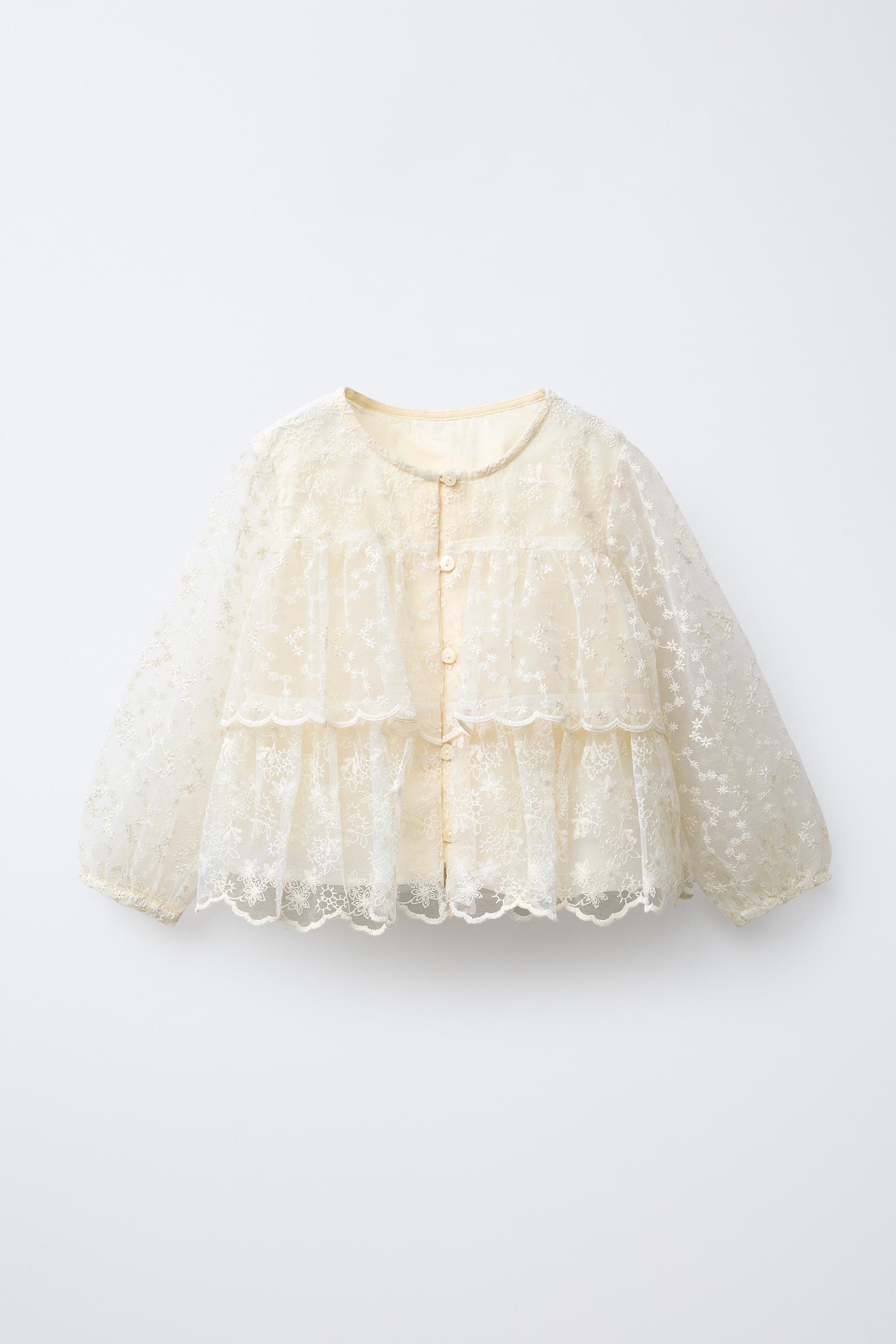 FLORAL RUFFLED TULLE TOP - Ecru | ZARA United States
