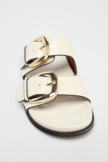DOUBLE-STRAP FLAT SANDALS WITH BUCKLE - White by Zara - Image 4